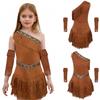 Costume de Princesse Amérindienne pour Filles - Robe en Suède à Franges sans Manches à Une Épaule avec Manches à Gland - Tenue Déguisement Halloween Cosplay