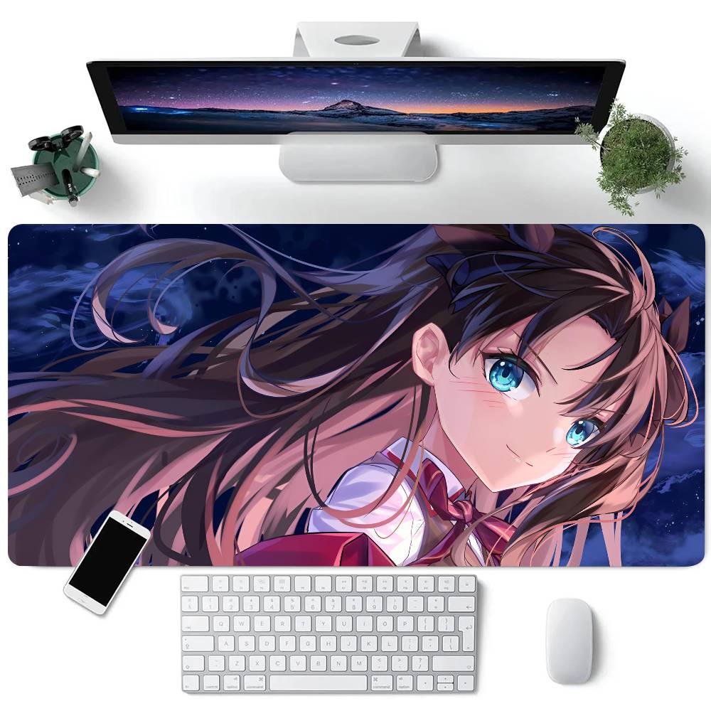 Anime Girl Tohsaka Rin Mouse Pad Large Gaming Keyboard Mat LockEdge Rubber Computer Office Accessories