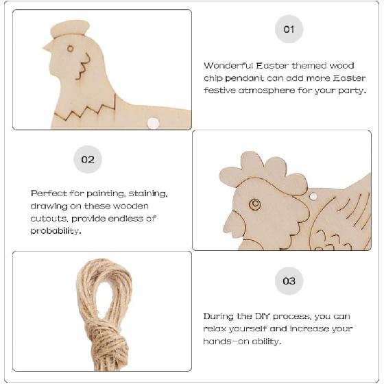 

20 Sets Wooden Chicken Cutouts Slices Wooden Hanging Chicken Easter Ornaments Unfinished Hanging Hens Chips with Rope for DIY Painting Craft Easter