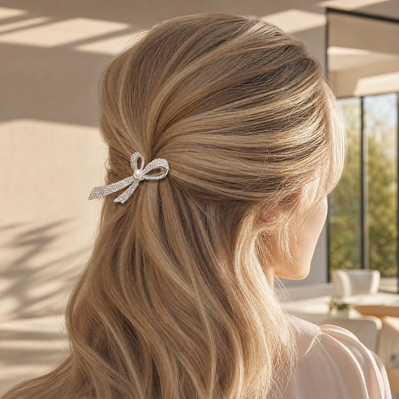 Fashionable Crystal Bowknot Hairpins Shiny Fine Rhinestone Metal Hair Clips Woman'S Decorative Hair Accessories
