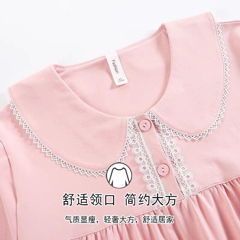 Pajamas Women'S Spring And Autumn Long Sleeves Cotton Court Style Autumn Knee Dress Pajamas Dress