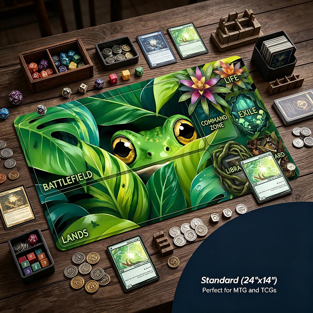 Cute Jungle Green Frog Gaming Mouse Pad Playmat 24"X14" MTG TCG Office Desk Mat for Work Game PC Laptop Rug Carpet MousePad