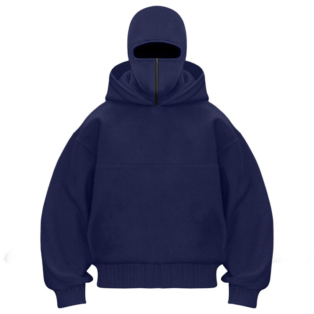 Unisex Street Style Double-Layer Hooded Zipper Jacket with Face-Covering Mask Design