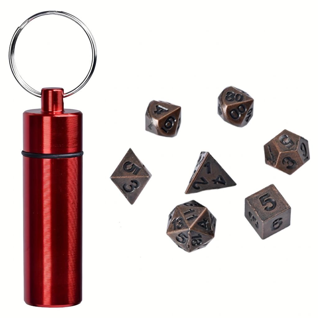 7Pcs Dnd  Mini Antique Iron Dice Set, Bronze Polyhedral Metal Game Dice Set, Tiny Portable Dice For Game Player