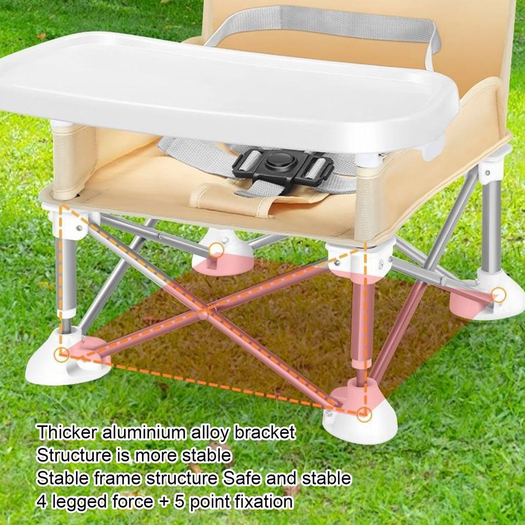 Přenosná židlička s podnosem béžová bezpečná rychlé rozložení skládací přenosná krmící židlička pro venkovní kempování cestování
