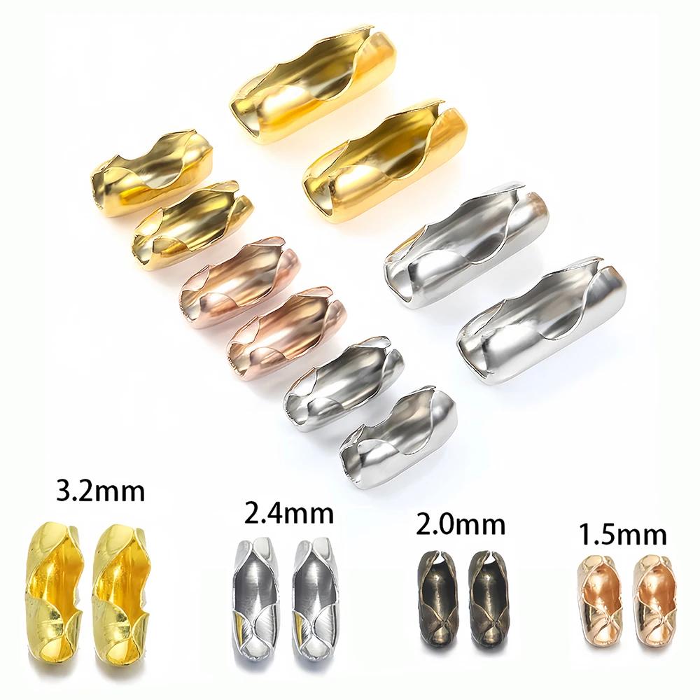 100/200pcs Metal Ball Chain Connectors Clasps 1.5/2.0/2.4/3.2mm for DIY Bracelet Necklace Tag Bead Chain Jewelry Making Supplies
