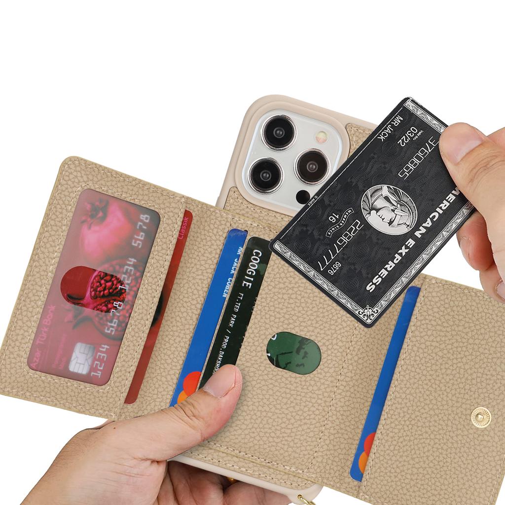 For iPhone 14 Pro Case Card Bag Ring Kickstand PU Leather+TPU Phone Cover with Shoulder Strap