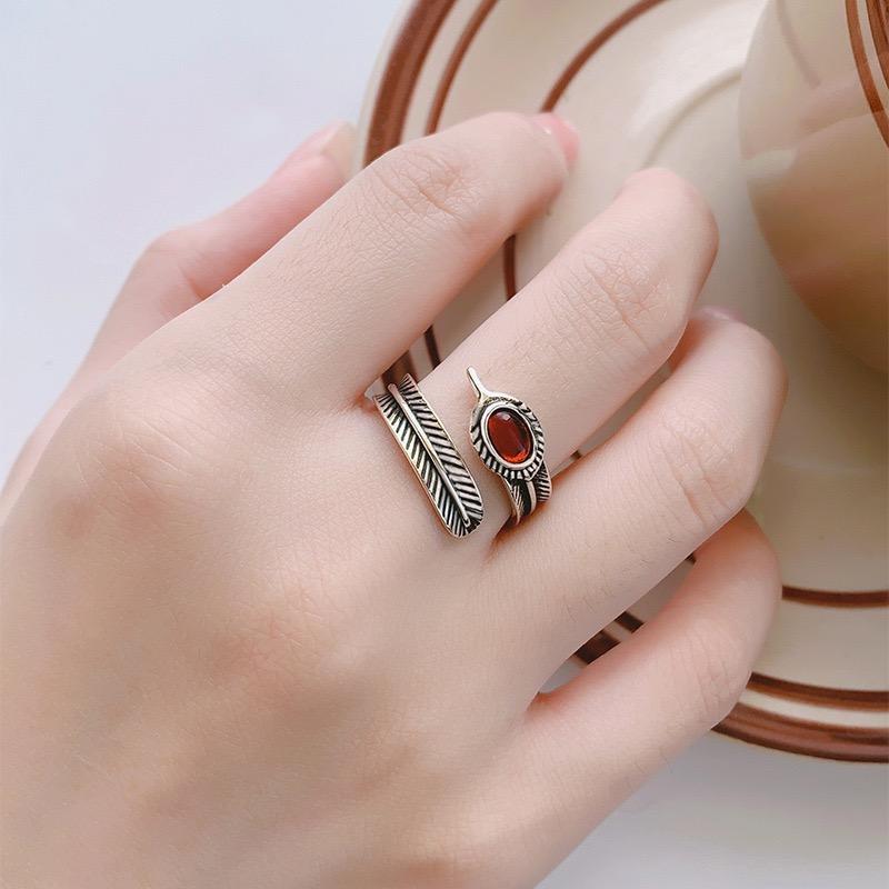Xiaomi BF CLUB 925 Sterling Silver Ring For Women Jewelry Red Vintage Feathe Open Vintage Handmade Ring Allergy For Party Birthday Gift