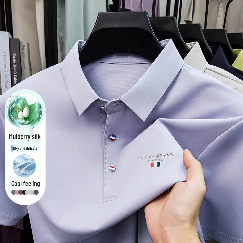 

Men s Summer Ice Silk Breathable Polo Shirt – Loose, Casual Short Sleeve Top with Silk Linen Blend. 4XL