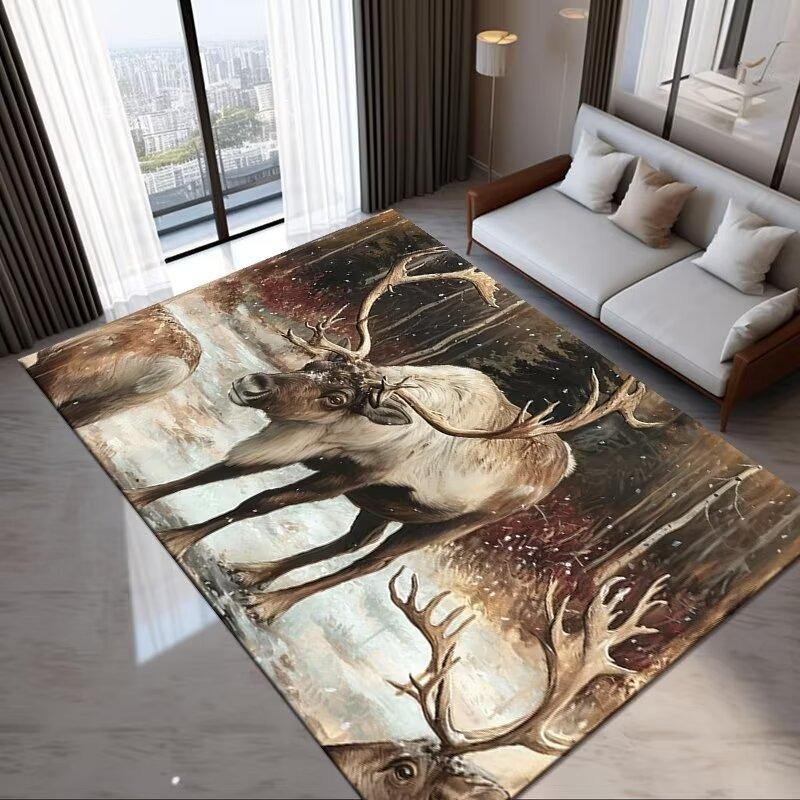 Realistic Reindeer Art Pattern Carpet Non Slip Soft Rug For Living Room Bedroom Home Decor Nature Art Lovers Use