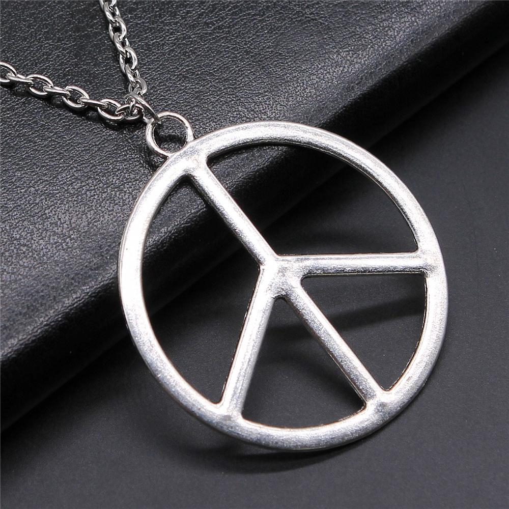Big Peace Sign Pendant Necklace Simple Vintage Peace Symbol Pendant Necklace Metal Chain Long Chain Necklace