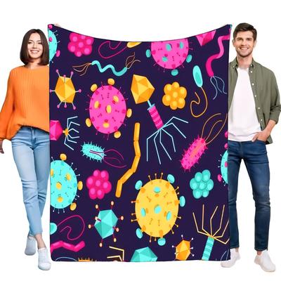 Colorful Microorganism Themed Blanket Soft Cozy Throw for Bed Sofa Perfect for Science Lovers Kids Gift Ideal for Home Decor Bir