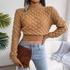 Women Fall Winter 3D Diamond Cutout Long Sleeve Solid Color Chic Crop Knit Sweater S-L
