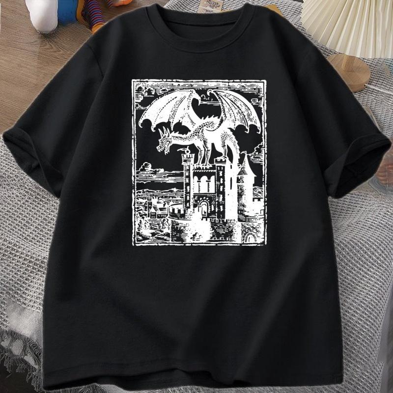 Dragon Vintage Dark Graphic T Shirt 90s Retro Y2k Tshirt Print Oversized Tshirt Women Unisex Short Sleeve Loose Casual Tee Shirt