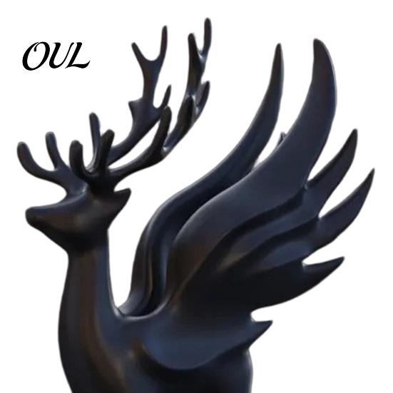 Antler Deer Decor Christmas Elk Statue with Wings, 3D Printed Reindeer Figurine, Modern High-end Home Table Centerpiece Standing Sculpture for Dining