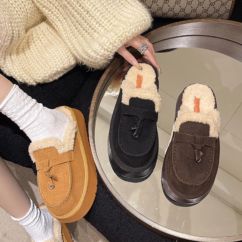 Damtjockbottnade pälstofflor Inomhus Utomhus Varma Höst Vinter Halvtofflor Snökängor Casual
