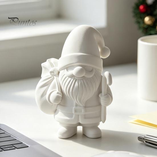 Decoración de Mesa Navideña Figura de Papá Noel Impresa en 3D para Pintar DIY, Adorno Festivo Navideño para Habitación, Figura de Resina Blanca para Estante de Escritorio