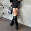 Spitz zulaufende Kniehohe Stiefel für Damen, Winter, neue Mode, Flock-Chelsea-Stiefel, runde Zehenpartie, Party-Westernschuhe für Damen, Zapatos