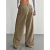 VEZFAA Pantalones y capris de cintura alta con estampado de color sólido informal a la moda para mujer