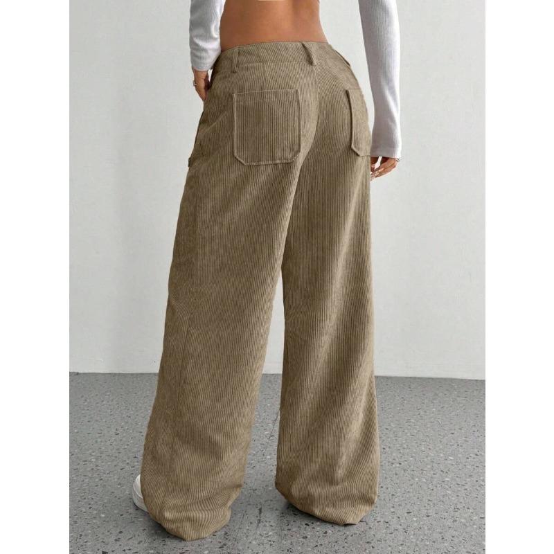 VEZFAA Pantalones y capris de cintura alta con estampado de color sólido informal a la moda para mujer