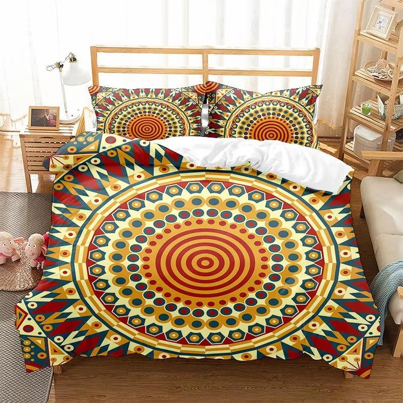 Psykedelisk Mandala Påslakan Bohemia 3D Blommig Sängkläder Set Mikrofiber Abstrakt Geometrisk Täcktäck Cover För Barn Vuxen Dekor