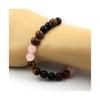 Pierres et Minéraux. Bracelet Perles Quartz rose + Oeil de Tigre + Agate noire + bois 8 mm. Fabriqué en France.