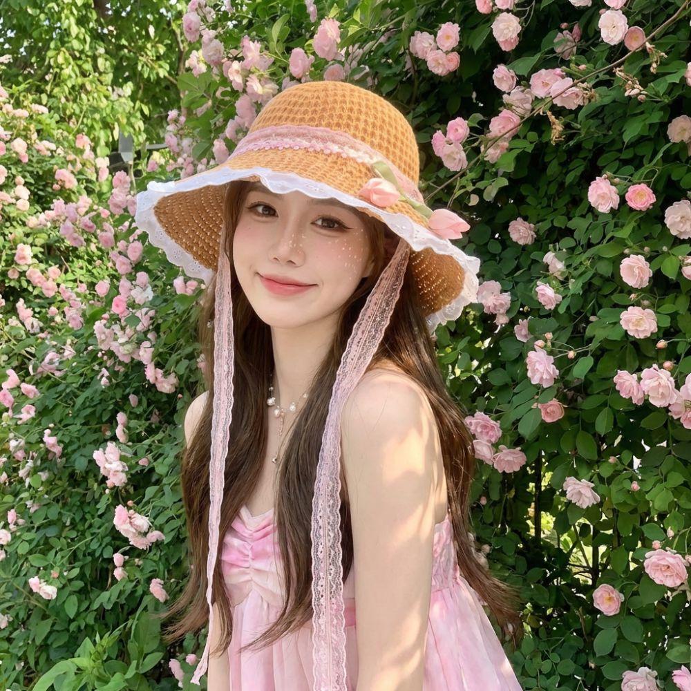 Lace Straw Hat Wide Brim Sunshade Hat Fashion Sunscreen Hat  Summer