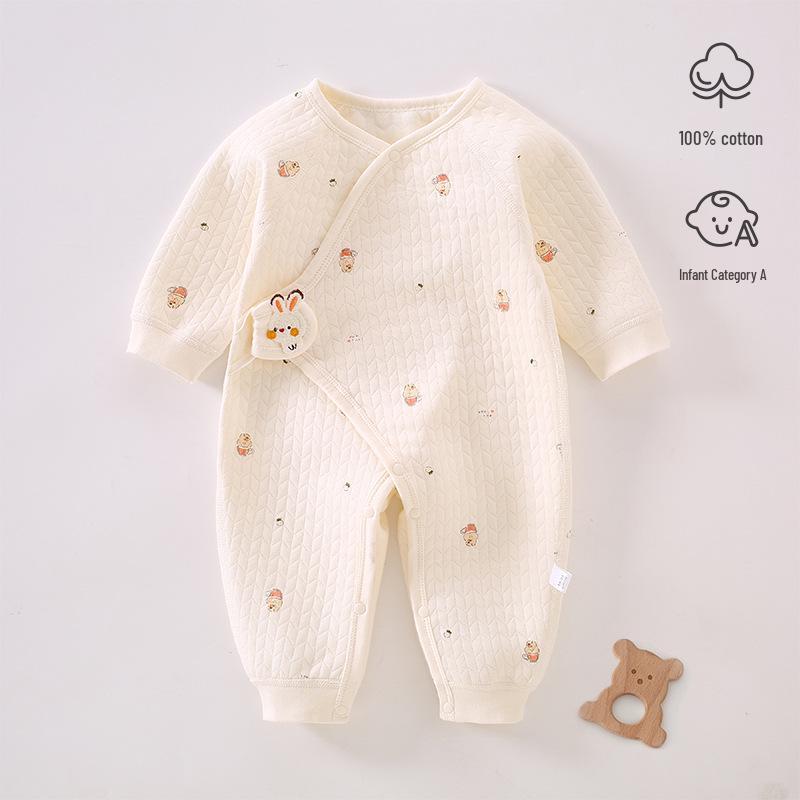 Cozy Air Cotton Baby Romper - Long Sleeve, Side Snap, Boneless Crawling Suit for Newborns - Perfect for Autumn & Winter Outings