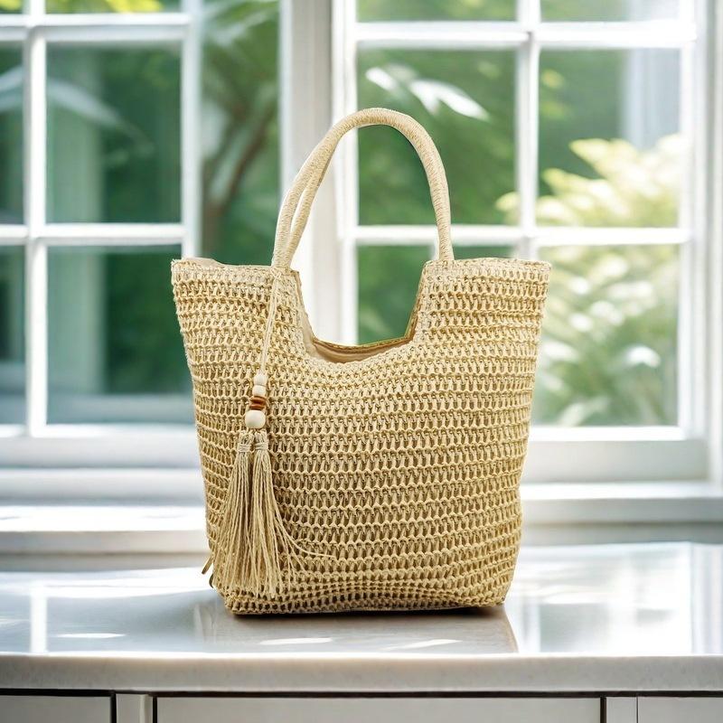 

New Shoulder Bag Straw Bag Large Capacity Beach Vacation Armpit Bag Women 42*37*32 бежевый