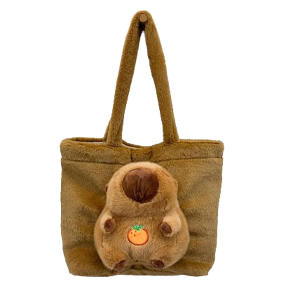 

Cartoon Plush Doll Tote Bag Korean Style Kid Schoolbag Kawaii Capybara Handbag Lady кофейный