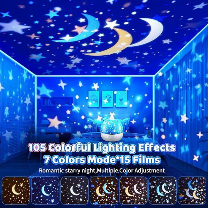 One Fire Veilleuse Bébé Projecteur Ciel Etoile,15 Films,Bluetooth Veilleuse Musicale Lumineuse,360° Etoile Lumineuse Telecommandé