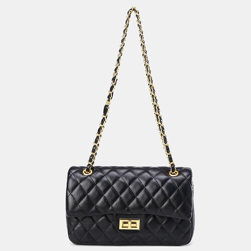 Framont Fashion House Ruitborduurdraad kleine tas dames zomer nieuw veelzijdige ketting schoudertas textuur kleine vierkante tas zwart