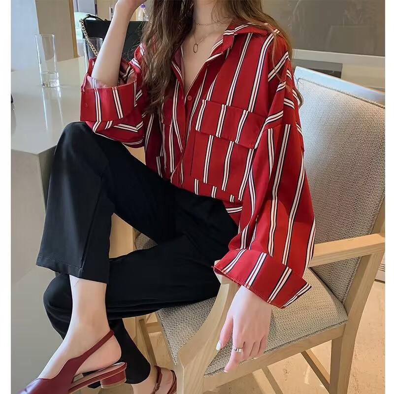 Korean Chic Loose Long Sleeved Striped Shirt for Women In Spring and Summer Slim and Medium Length Shirt Jacket