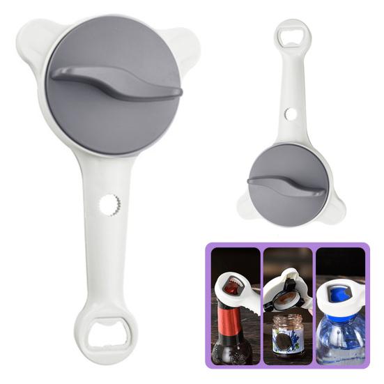 Can Opener Multi-Function Adjustable Rotatable Bottle Opener with Ergonomic Handle Lid Remover Tool for Seniors And Home Cooks Stainless Steel