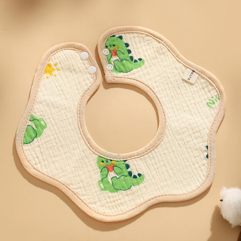 Baby Saliva Towel Class A Four-Layer Crepe Cartoon Snap-Button Bib Baby Triangle Scarf Newborn Bib