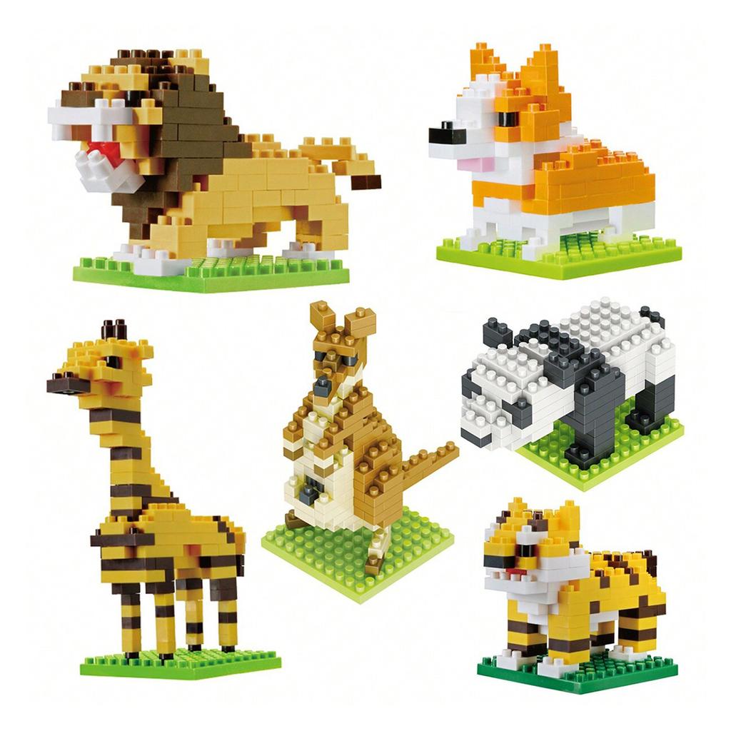 Mini Cartoon Animals Building Blocks 3D Dinosaur Giraffe Kangaroo Panda Diamond Miniature Figures Model Children Educational Toy