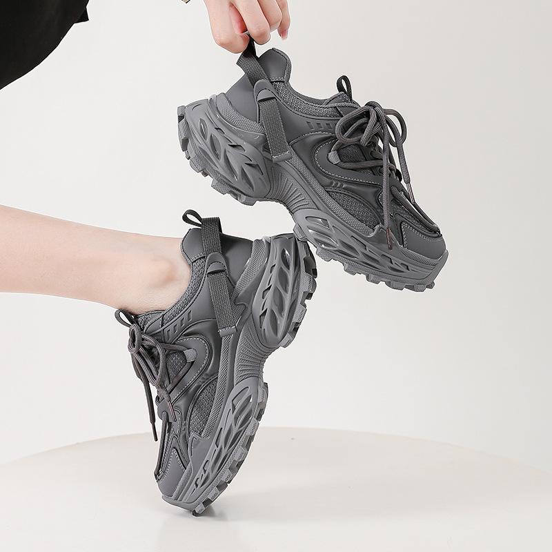 2025 Spring Black Versatile Platform Dad Shoes Women's New Retro Women's Shoes Soft Sole Heightening Casual Sports Shoes