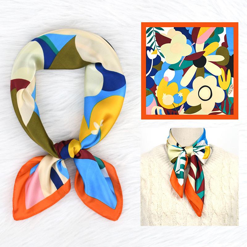 

70 Simulation silk flower silk scarf fashion professional color matching high-end decorative versatile square scarf scarf 70*70cm помаранчевий