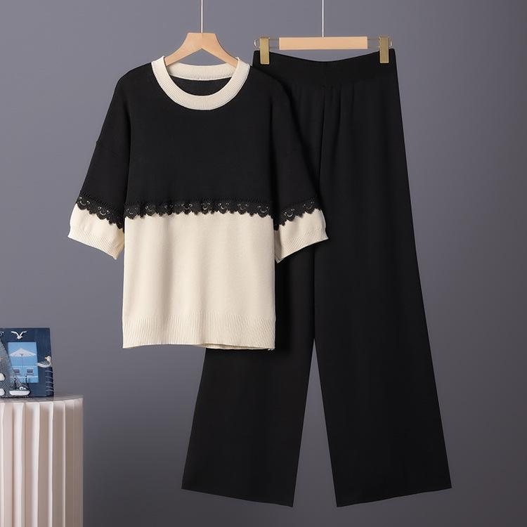 

Korean Style Color Block Knitwear Set - Spring/Summer Fashion Pullover One Size чёрный