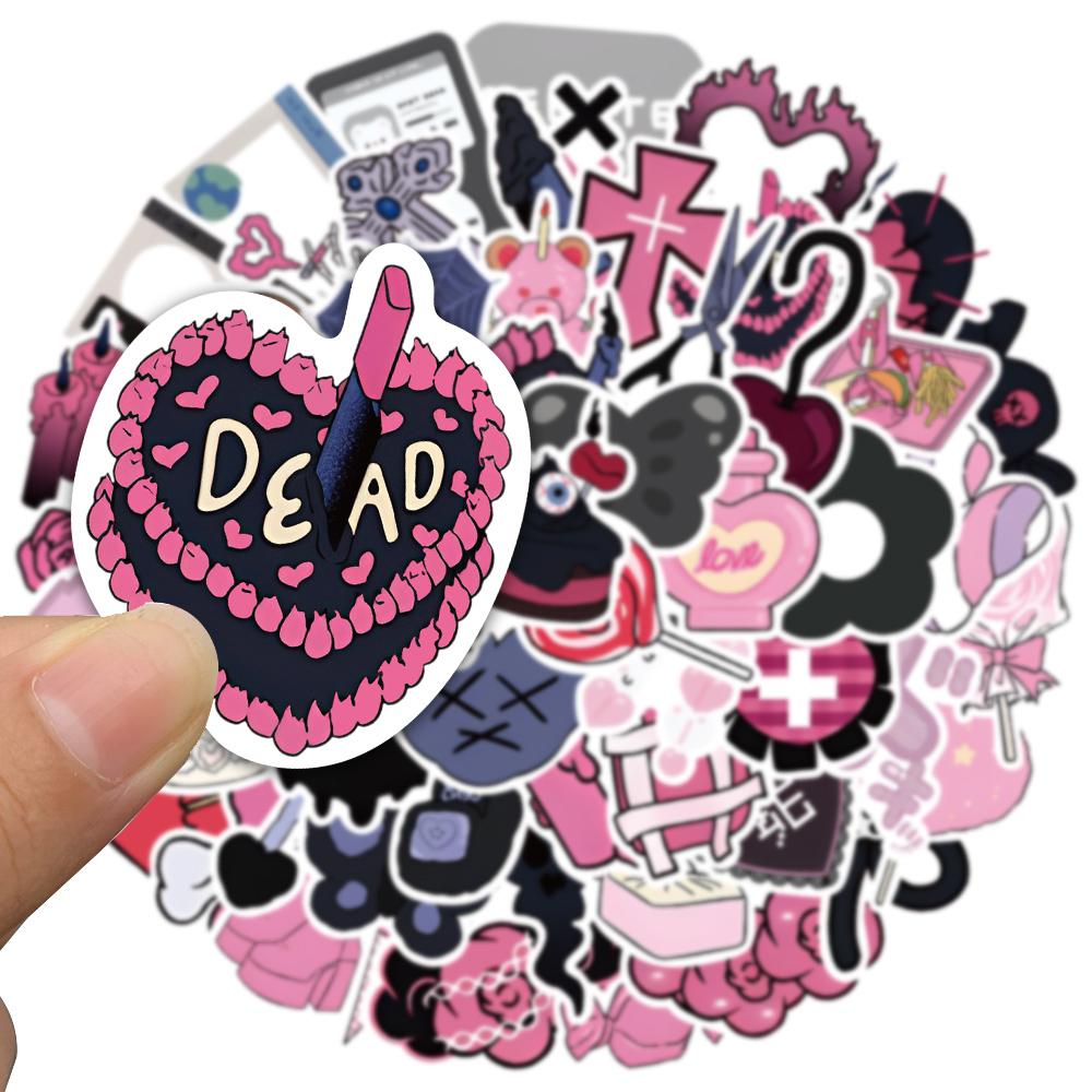 60Pcs Y2K Pink Kawaii Girls Gothic Stickers Cute Anime Aesthetic Decals Phone Suitcase Laptop Stationery Car Toy Sticker