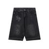 Pantalones Cortos de Hombre Negros de Denim Lavado Parches Cruzados Monocromáticos Holgados Streetwear Jorts