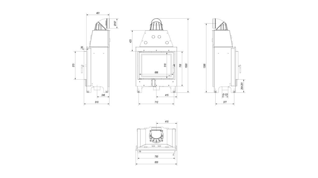 Steel fireplace KRATKI MBA 17 kW Ø 200 self closing door