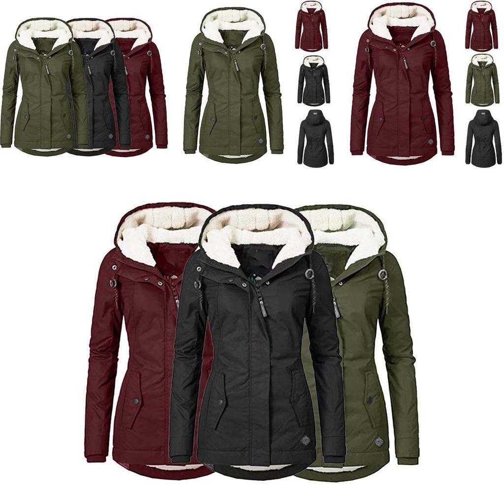 Elegante Parka Giacca Cappotto in Ecopelliccia da Donna con Cappuccio Capospalla Invernale Caldo in Nero