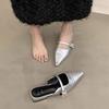 One Pedal Pointed Mary Jane Silver Single Shoes Spring 2025 New Thick Heel Bag Head Half Slippers Outer Wear Women's Shoes