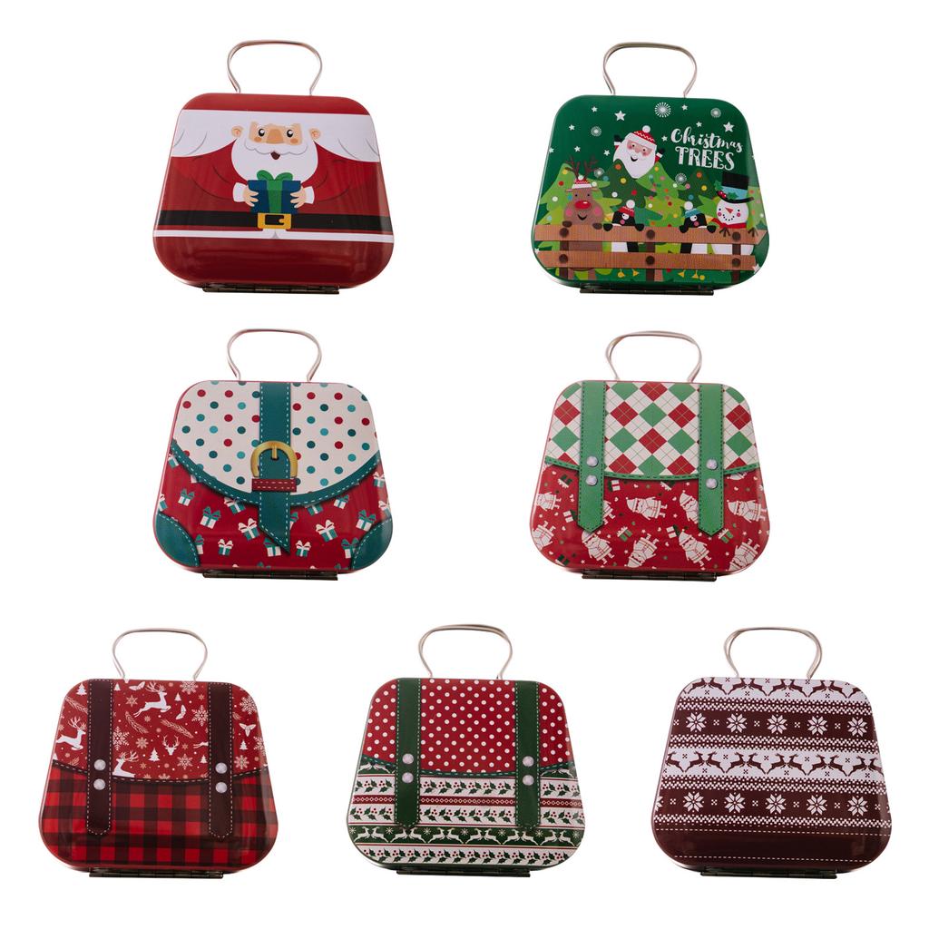 Christmas Tinplate Handbag Christmas Tin Gift Boxes Metal Candy Box Cookie Boxes for Holiday Xmas Party Supplies Ornaments Gift