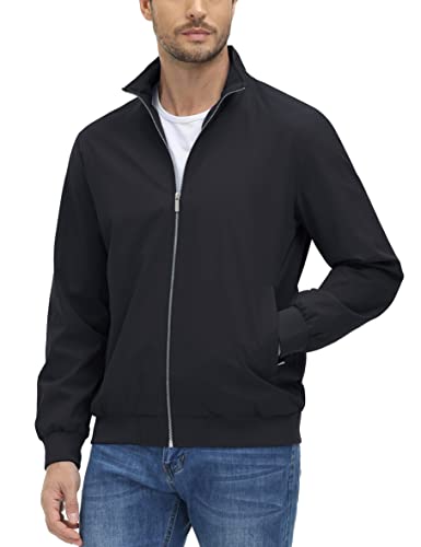 TACVASEN Men's Autumn Jacket, Workwear, Windproof, Outerwear, Water-Repellent, Lightweight, Simple, Solid Color, Casual, Jumper, Hiking, Stadium Jacke