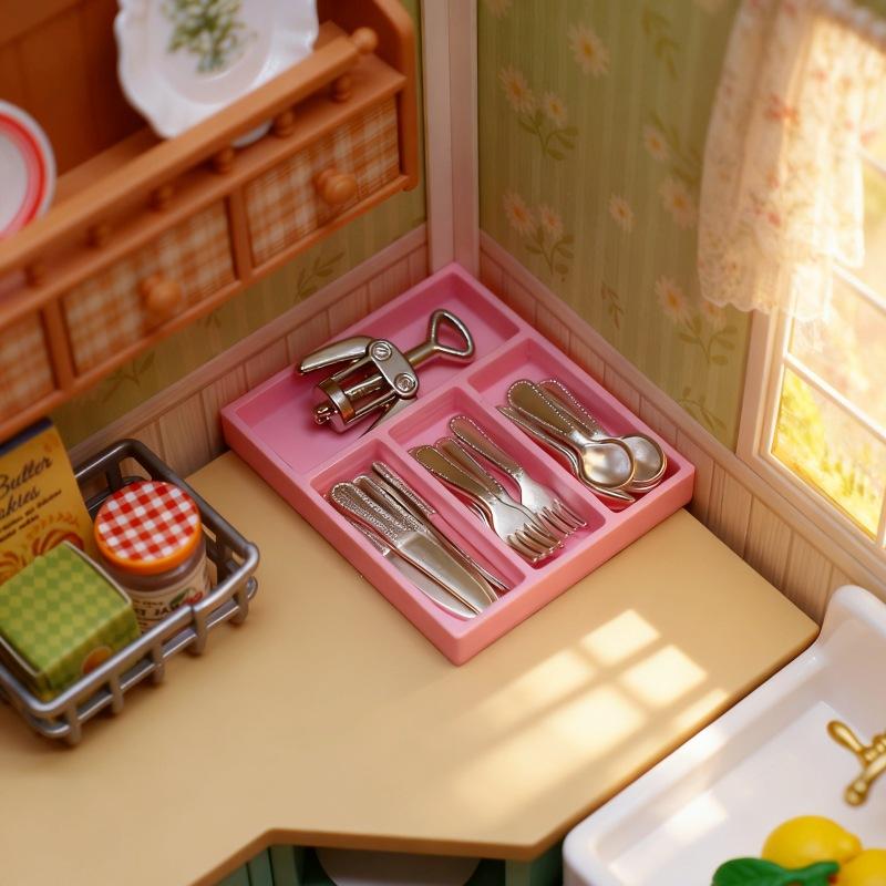 1 Set Doll House Kitchen Supplies Utensils Accessories 1:12 Dollhouse Mini Knife Fork Spoon Clips Tableware With Storage Box