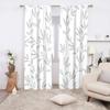 2PCS, White and Gray, Minimalist Gray Leaf Line Print Curtains, for Bedroom and Living Room, Rod Pocket Style