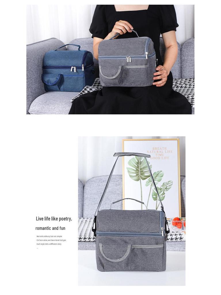 Waterproof Insulated Double-Layer Lunch Tote - Student & Office Bento Bag with Thick Aluminum Foil Lining