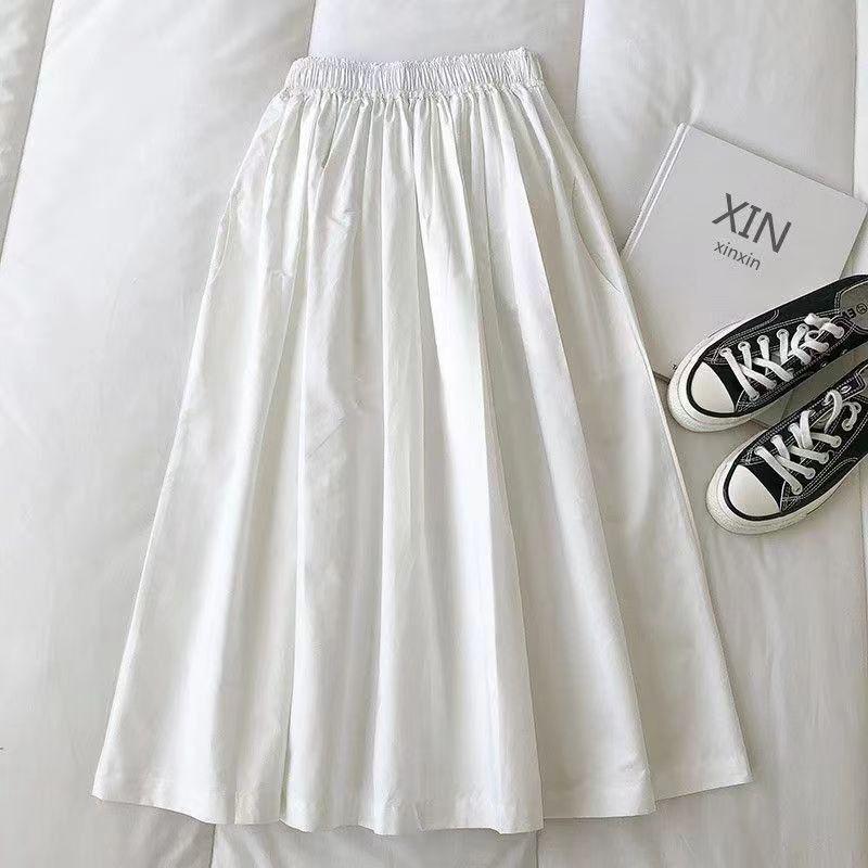 2025 Summer Women's High-Waisted A-Line Skirt: Japanese-Korean Style In Plain Khaki